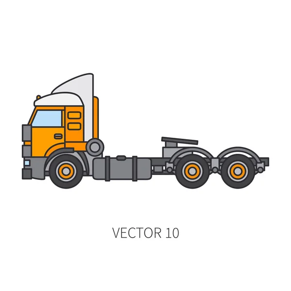 Color flat vector icon construction machinery truck container. Industrial style. Corporate cargo delivery. Commercial transportation. Building business. Diesel trailer power. Illustration for design. — Stock Vector