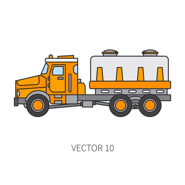 Color flat vector icon construction machinery truck tank. Industrial style. Corporate cargo delivery. Commercial transportation. Building. Business. Engineering. Diesel power. Illustration for design — Stock Vector