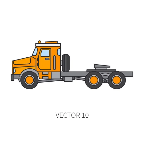 Color flat vector icon construction machinery truck container. Industrial style. Corporate cargo delivery. Commercial transportation. Building business. Diesel trailer power. Illustration for design. — Stock Vector