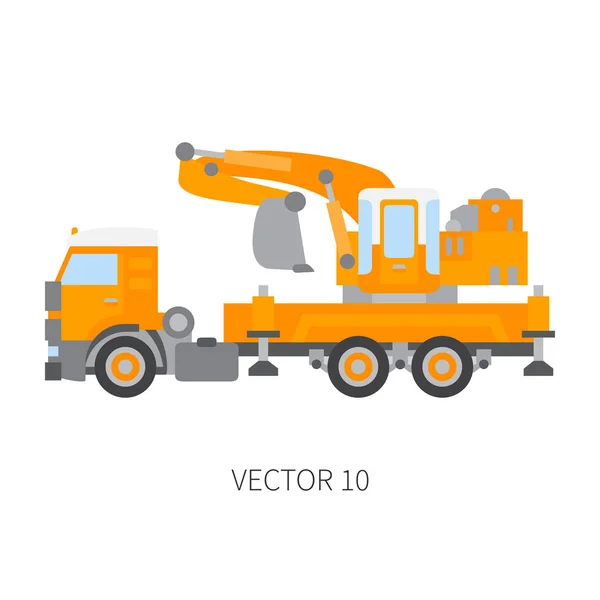 Color plain vector icon construction machinery truck excavator. Industrial style. Corporate cargo delivery. Commercial transportation. Building. Business. Engineering. Diesel. Illustration for design. — Stock Vector