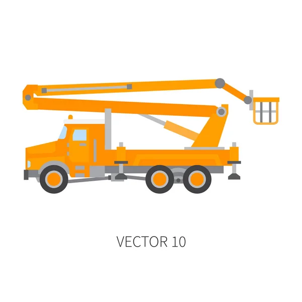 Color flat vector icon construction machinery truck auto crane. Industrial style. Corporate cargo delivery. Lift. Commercial transportation. Building business. Engineering. Diesel. Illustration design — Stock Vector