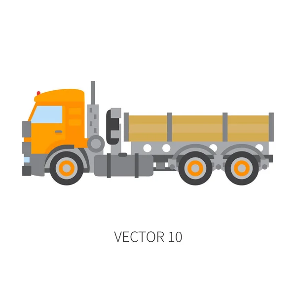 Color flat vector icon construction machinery truck tipper. Industrial style. Corporate cargo delivery. Commercial transportation. Building business. Engineering. Diesel power. Illustration for design — Stock Vector