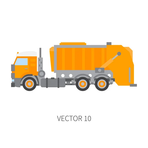 Color plain vector icon construction machinery garbage truck tipper. Industrial style. Corporate cargo delivery. Commercial transportation. Dump recycling. Business. Diesel power. Illustration design. — Stock Vector
