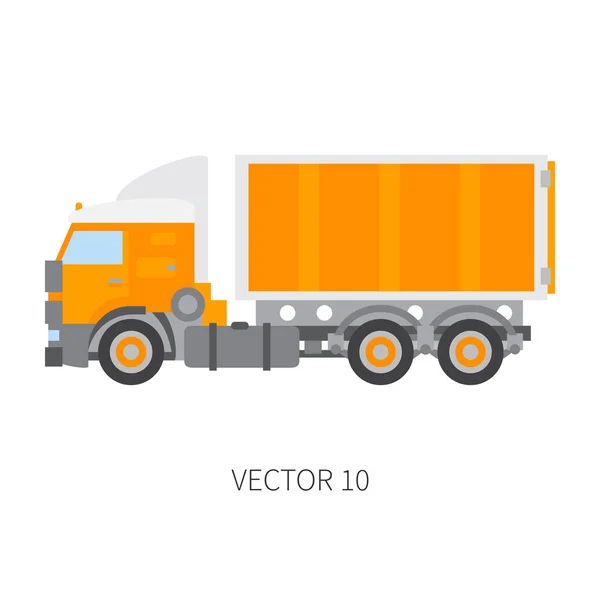 Color plain vector icon construction machinery truck container. Industrial style. Corporate cargo delivery. Commercial transportation. Building business. Diesel trailer power. Illustration for design. — Stock Vector