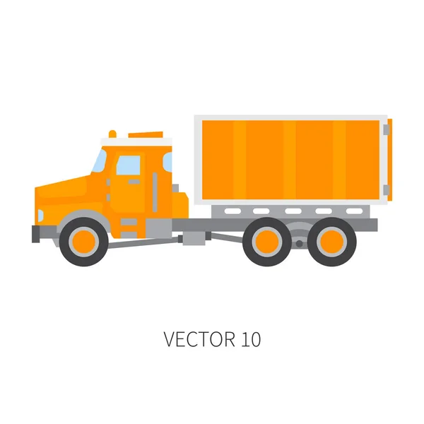 Color plain vector icon construction machinery truck container. Industrial style. Corporate cargo delivery. Commercial transportation. Building business. Diesel trailer power. Illustration for design. — Stock Vector