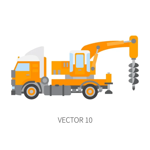 Color plain vector icon construction machinery truck boer, well. Industrial style. Corporate cargo delivery. Commercial transportation. Building. Business. Engineering. Diesel. Illustration for design — Stock Vector