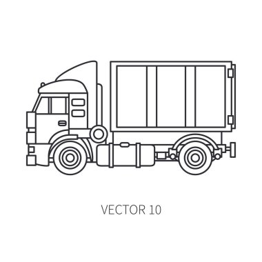 Çizgi vektör simge inşaat makine kamyon kapsayıcı. Sanayi tarzı. Kurumsal kargo teslim. Ticari ulaşım. Bina. İş. Mühendislik. Dizel güç. Gösterim amacıyla tasarım.