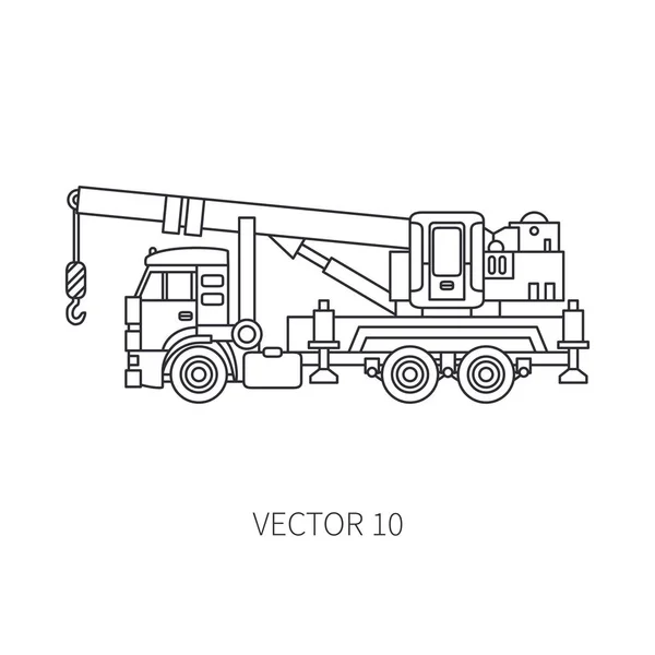 Lijn platte vector pictogram constructie machines vrachtwagen auto kraan. Industriële stijl. Corporate vracht levering. Lift. Commercieel vervoer. Gebouw. Business. Engineering. Diesel. Afbeelding ontwerp — Stockvector
