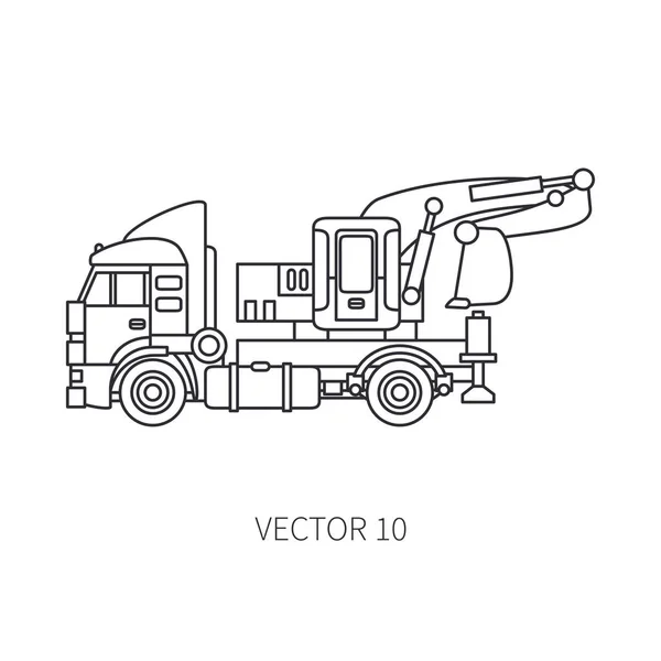 Linky ploché Vektorové ikonu stavební stroje truck rypadlo. Industriální styl. Firemní nákladní doprava. Obchodní leteckou dopravu. Budova. Podnikání. Strojovna. Nafta. Ilustrace pro design. — Stockový vektor