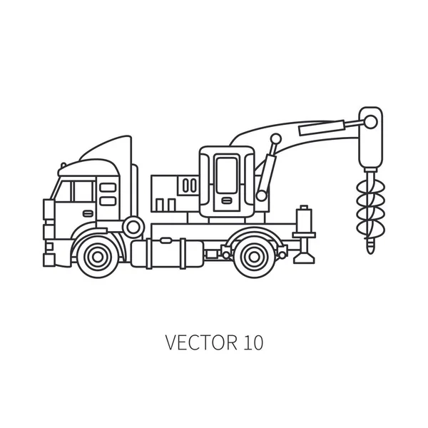 Linha plana vetor ícone construção maquinaria caminhão boer, bem. Estilo industrial. Entrega de carga corporativa. Transporte comercial. A construir. Negócios. Engenharia. Diesel. Ilustração para design . — Vetor de Stock