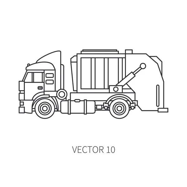 Linie flache Vektor Symbol Baumaschinen Müllwagen Kipper. industriellen Stil. Corporate Cargo Delivery. kommerziellen Transport. Recycling auf Müllkippen. Geschäft. Dieselantrieb. Illustrationsdesign. — Stockvektor