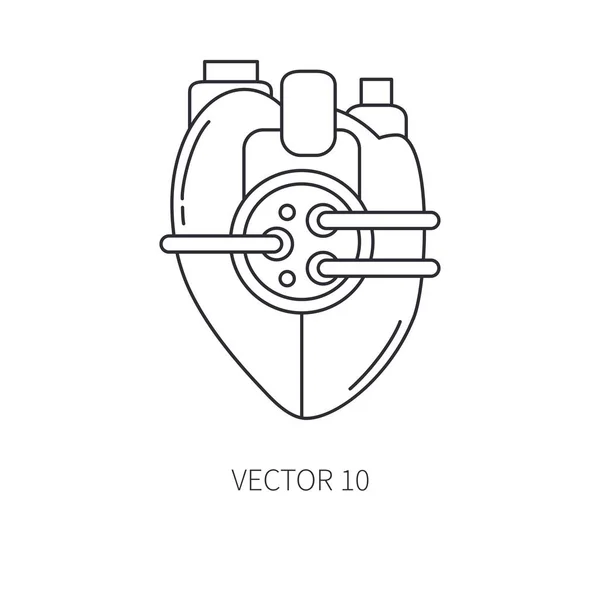 Bionikus szív protézis sor ikon. Bionikus protézis. Biotechnológia futurisztikus gyógyszert. A jövő technológiája. Orvosi mesterséges mechanikus robot, implantátum jel és szimbólum. Transzplantáció. Kiborg. — Stock Vector