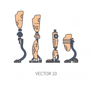 Bionic robot leg prosthesis line icon set. Bionic prosthesis limb. Biotechnology futuristic medicine. Future technology. Medical artificial mechanical robot implant sign and symbol. Transplantation. clipart
