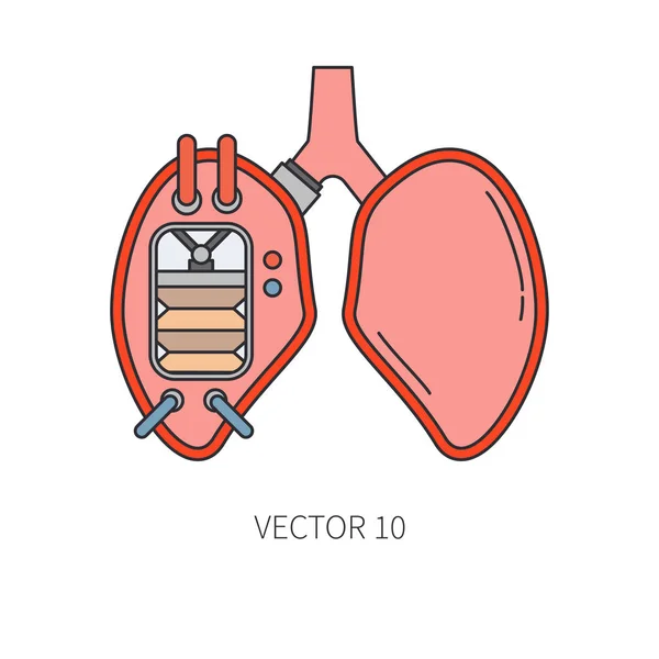 Bionikus tüdő és a légcső protézis sor ikon. Bionikus protézis. Biotechnológia futurisztikus gyógyszert. A jövő technológiája. Orvosi mesterséges mechanikus robot, implantátum jel és szimbólum. Szervátültetés. — Stock Vector