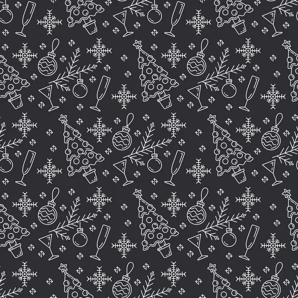 Mutlu Noeller. Mutlu yıllar. 2019 sezon renksiz desen. Vektör retro doğrusal illüstrasyon. Parti kutlaması, kış tatili etkinliği, karnaval unsuru. Tek renkli biçim dekorasyonları arkaplan