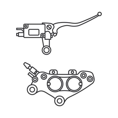 Çizgi vektör simgesi otomatik moto parçaları aksesuarlar fren silindiri. Tamir ekipmanları. Motor elementleri kataloğu. Eski bir araç sembolü. Motosiklet tamircisi. Ulaşım. Grafiksel öge işareti.