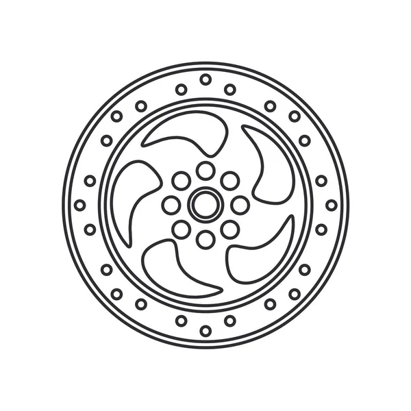 Çizgi vektör simgesi otomatik moto parçaları aksesuar fren diski. Tamir ekipmanları. Motor elementleri kataloğu. Eski bir araç sembolü. Motosiklet tamircisi. Ulaşım. Grafiksel öge işareti.