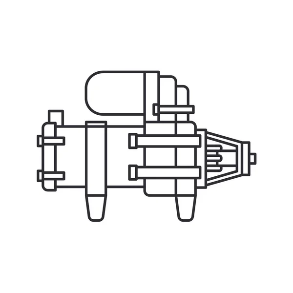 Çizgi vektör simgesi otomatik moto parçaları aksesuar elektrikli marş. Tamir ekipmanları. Motor elementleri kataloğu. Eski bir araç sembolü. Motosiklet tamircisi. Ulaşım. Elementlerin arka planı.