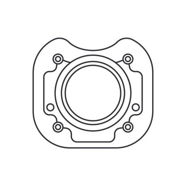 Çizgi vektör simgesi otomobil parçaları aksesuarları - conta. Tamir ekipmanları. Motor elementleri kataloğu. Eski bir araç sembolü. Motosiklet tamircisi. Ulaşım. Grafiksel element arkaplanı.