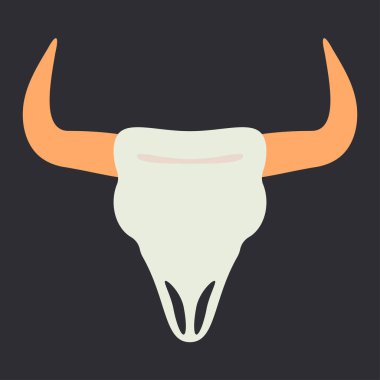 Basitleştirilmiş bufalo ve bizon kafatasına sahip vektör rengi resimleme simgesi. Vahşi batı sembolik tekstil unsuru. Arka plan Hint folklorik süslemesi. Şenlikli doku otantik, etnik dekoratif nesne.