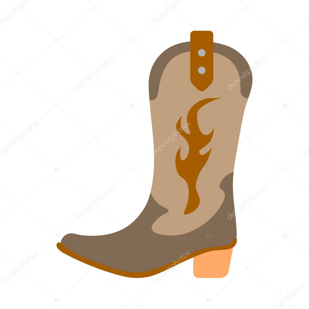 Vector illustration color icon with simplified leather cowboy boots. Wild west cowboy authentic symbol. Background american folkloric decoration ethnic vintage object. Equipment for rodeos and working