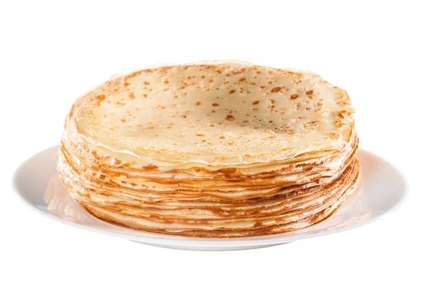 Crêpes Minces Sur Une Assiette Isolée Sur Fond Blanc — Photo