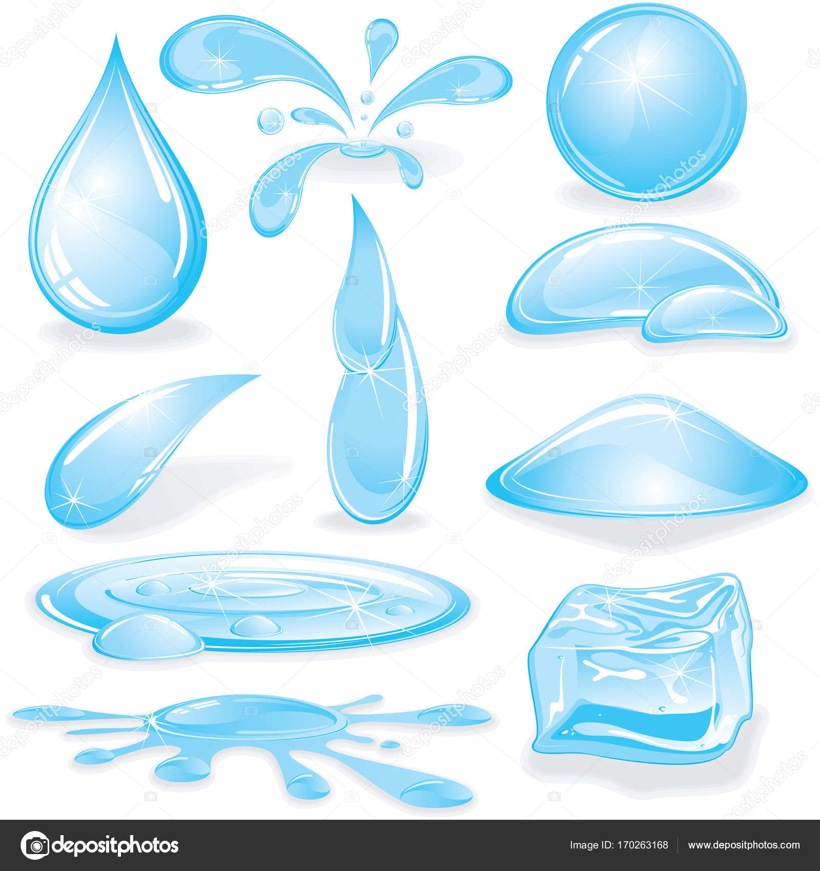 Elementi di disegno di gocce d acqua Set di 3d Splash goccia Ice Cube bolla e — Foto di PILart