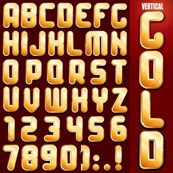 Golden Metallic Font. Letters and Numbers