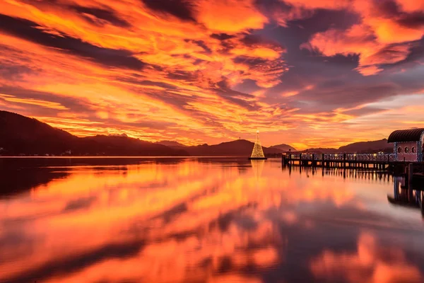 Árvore de Natal no lago — Fotografia de Stock