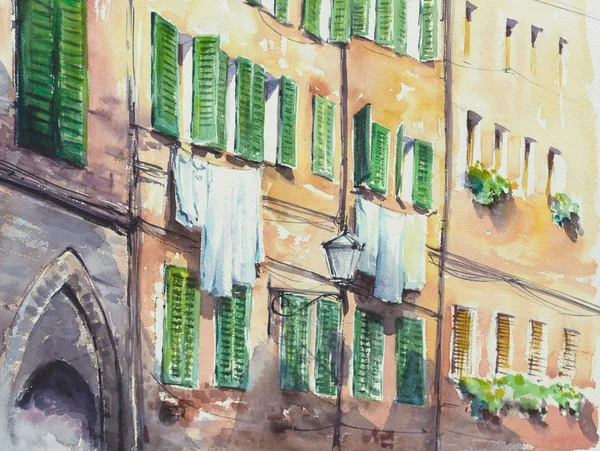 Italienische Architektur Aquarelle gemalt — Stockfoto