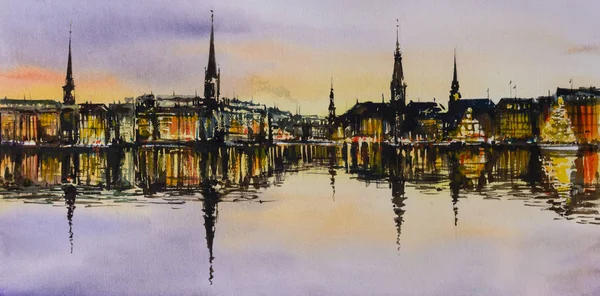 Peinture panoramique de Hambourg — Photo