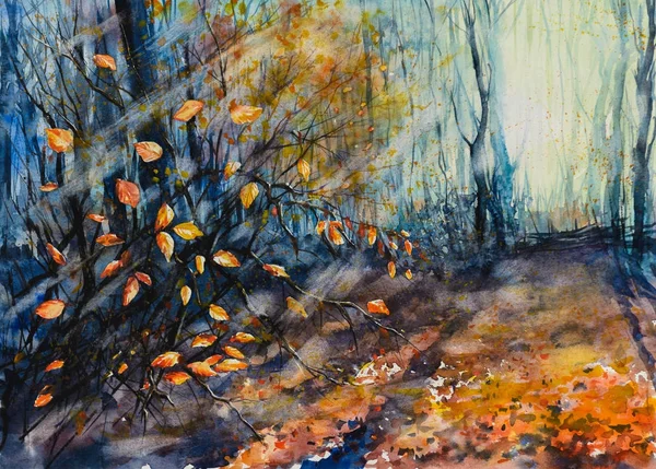 Nature Background Autumn Forest Picture Created Watercolors — Stock Photo, Image