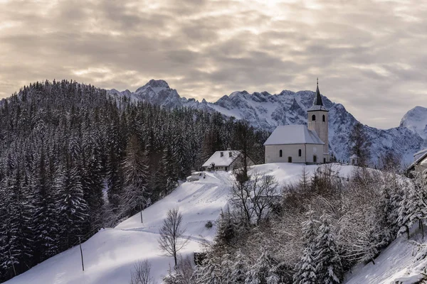 Nevado Paisaje Invierno Con Solcava Carretera Panorámica Logarska Dolina Eslovenia —  Fotos de Stock