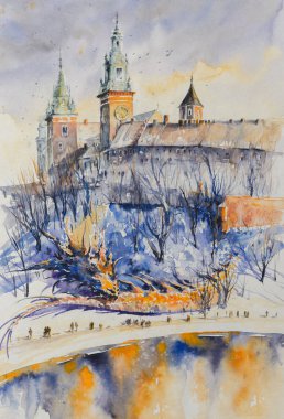 Dragon, Wawel Kalesi altında uyku Lehçe şehir Krakow sembolüdür. Suluboya ile oluşturduğunuz resmi.