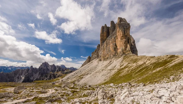 Tre Cime Three Peaks Lavaredo Drei Zinnen Son Tres Los — Foto de Stock