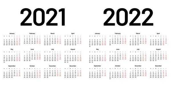 Calendar for 2021 and 2022 year. Week Starts on Monday. — Stock Vector
