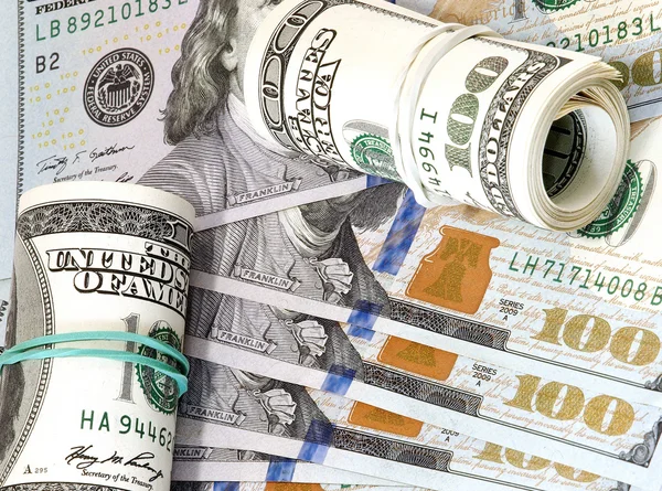 Dólares, fundo, notas bancárias de 100 dólares — Fotografia de Stock
