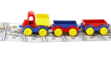 Kamyon oyuncak para yolu üzerindeki