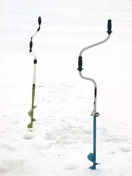 Small hand operated ice auger used in ice fishing — Stock Photo, Image
