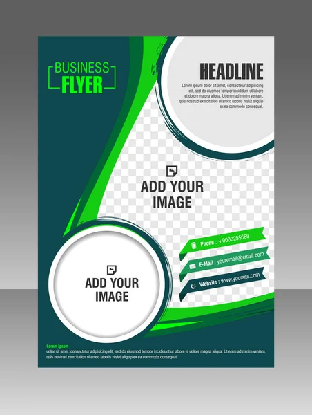 Groene indeling zakelijke brochure. Lay-out flyer, sjabloon. Stock Illustratie — Stockvector