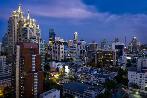 Bangkok view in the business district at dusk