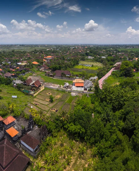Αεροφωτογραφία Των Τροπικών Δέντρων Και Κτιρίων Στο Μπαλί Της Ινδονησίας — Φωτογραφία Αρχείου