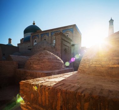Itchan Kala şehrindeki doğu binaları. Khiva, Özbekistan