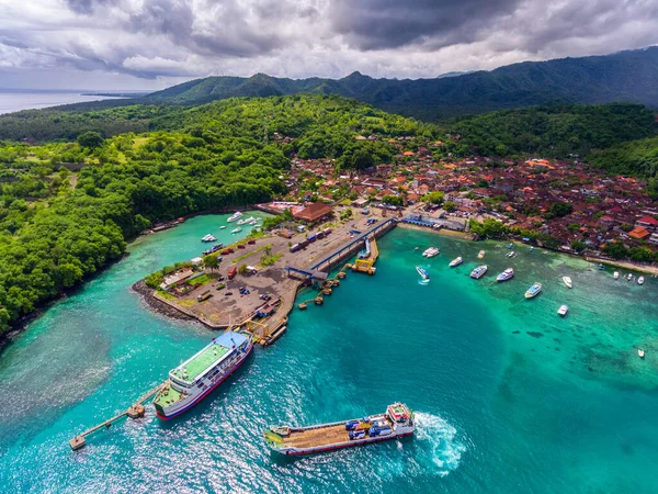 Aerial Shot Town Padang Bai Marine Port Bali Indonesia — Stock Photo, Image