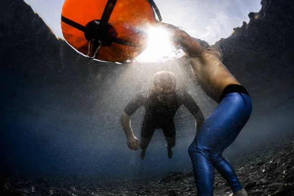 Underwater Shot Free Divers Training Static Breath Hold — Stock Photo, Image