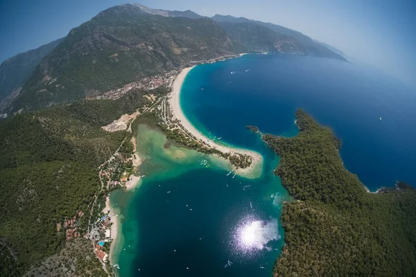 Oludeniz Blue Lagoon Plajlarının Havadan Görünüşü Fethiye Türkiye — Stok fotoğraf