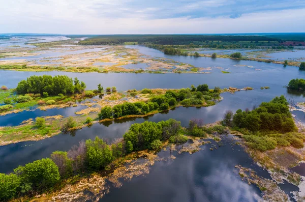 Vue Aérienne Lac Avec Îlots Marécages — Photo