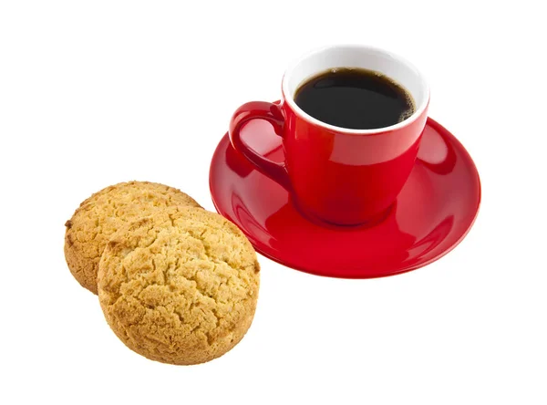 Taza roja con café y galletas —  Fotos de Stock