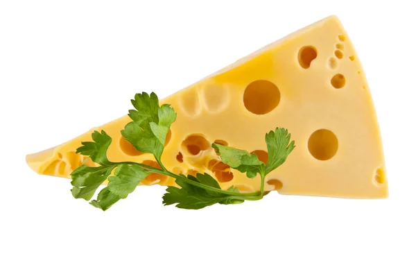 Cheese with holes and parsley — Stock Photo, Image