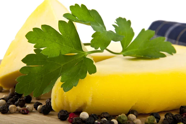 Cheese, parsley and pepper — Stock Photo, Image